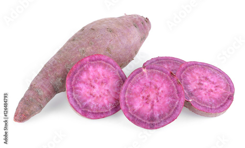 Purple Colored Sweet Potatoes on White background