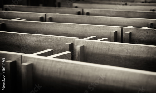 Photography Sepia dark church benches in Norway backdrop