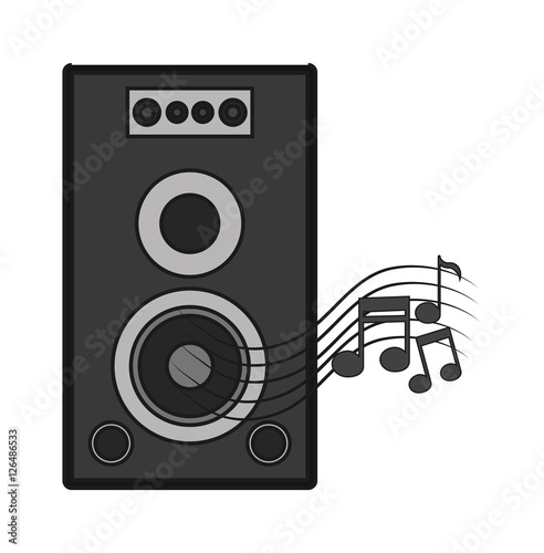 Music note and speaker icon. Sound melody pentagram and musical theme. Isolated design. Vector illustration