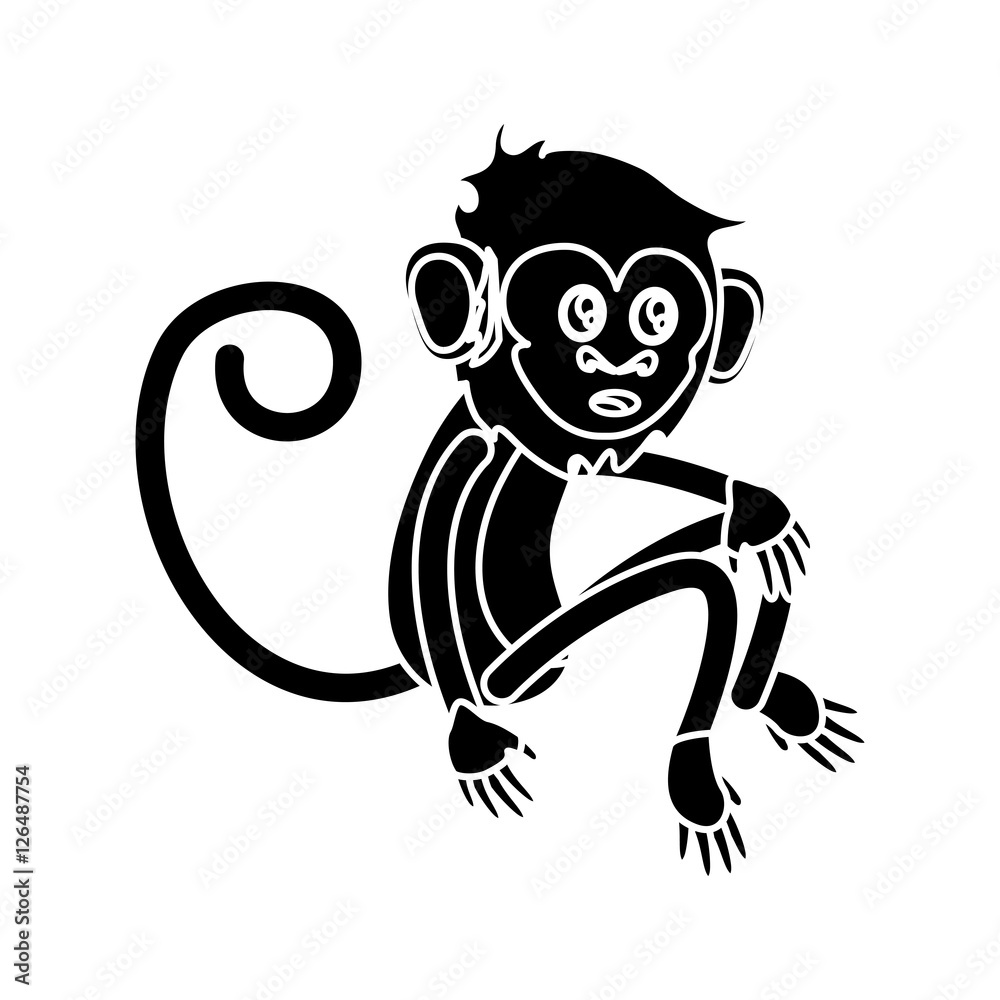 Monkey cartoon silhouette icon. Animal wildlife ape and primate theme. Isolated design. Vector illustration Monkey cartoon silhouette icon. Animal wildlife ape and primate theme. Isolated design. Vector illustration