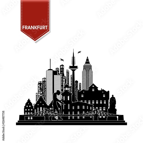 Frankfurt Skyline Sehenswürdigkeiten Umriss Silhouette Wandtatoo Schattenbild Grafik Stadt Panorama