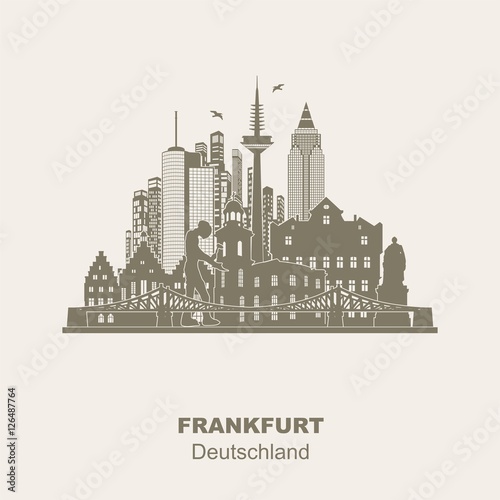 Frankfurt Skyline Sehenswürdigkeiten Umriss Silhouette Wandtatoo Schattenbild Grafik Stadt Panorama photo