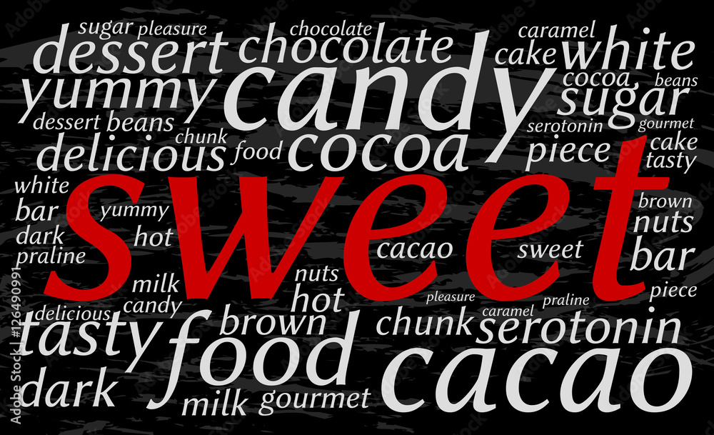 Sweet Word Cloud Black Water Background Red And White Font Bright Screen Saver Gourmet Stock Vector Adobe Stock Sweet Word Cloud Black Water Background Red And White Font Bright Screen Saver Gourmet Stock Vector Adobe Stock