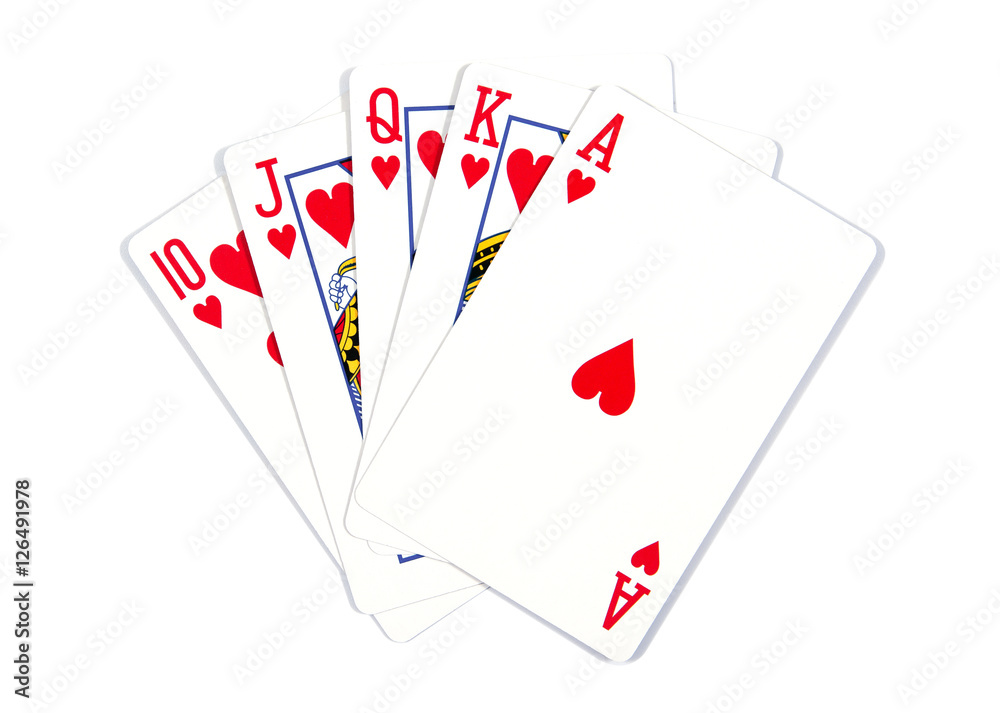 Playing cards - isolated on white background.Royal flush. Playin Playing cards - isolated on white background.Royal flush. Playin