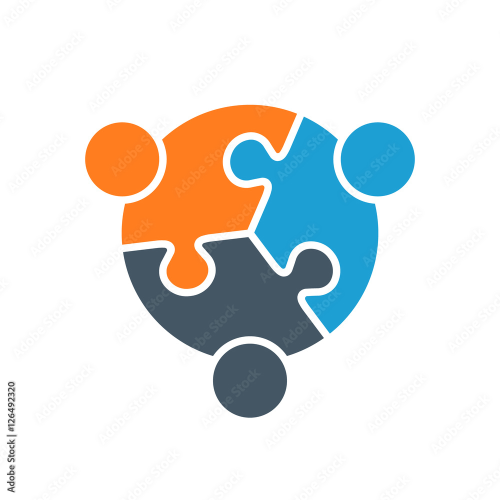 Obraz premium Vector Abstract Puzzle Stylized Family of 3, Team lIcon, Logo, Illustration Isolated