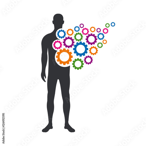 Person Data Analyzed. Man made by gears.Vector Illustration