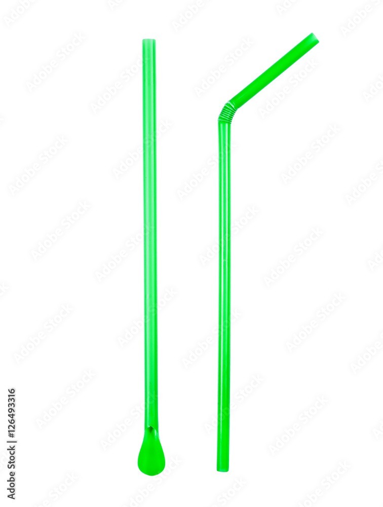 It is Two green straw isolated on white.Green straw isolated