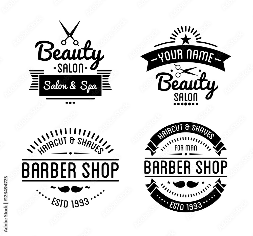 Set of vintage barber shop logo and beauty spa salon badges.