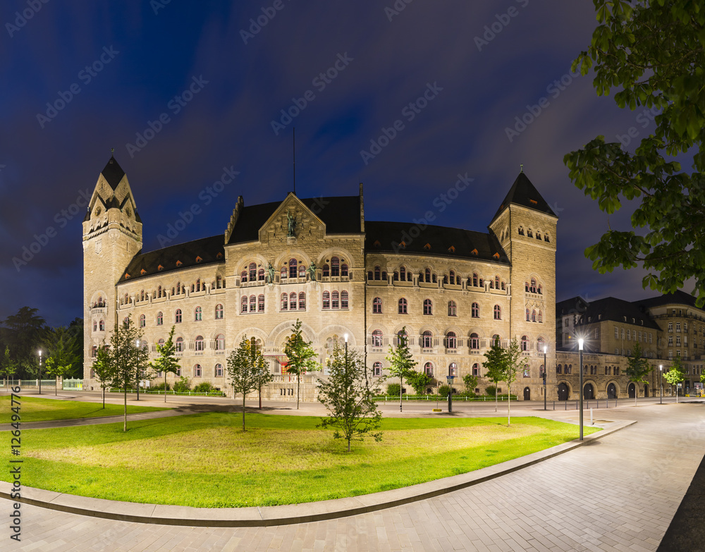 Former Prussian Government Building in Koblenz, Germany At Night