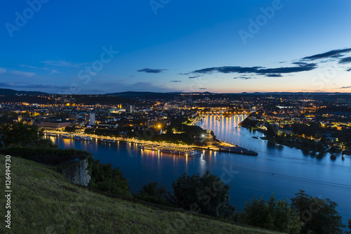 Koblenz Oldtown and Deutsches Eck At Night © IndustryAndTravel