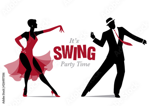 Elegant silhouette woman dressed in 1950s clothes style, dancing jazz or swing