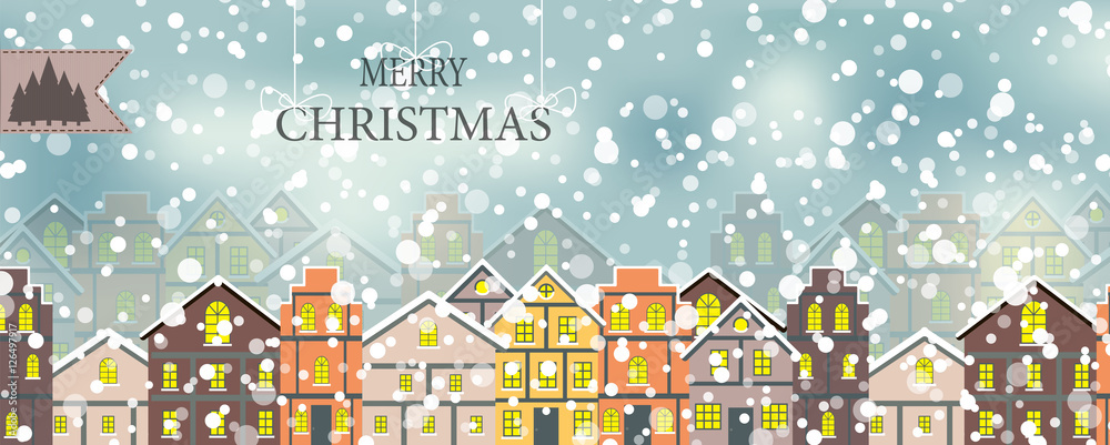 Abstract Christmas and New Year with Fabulous Houses Background.