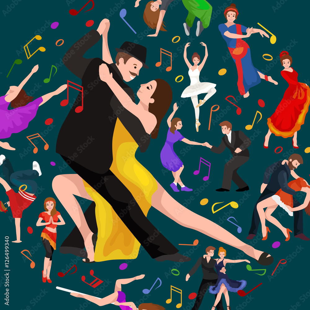 Yong Couple Man And Woman Dancing Tango With Passion Tango Dancers Vector Illustration Isolated