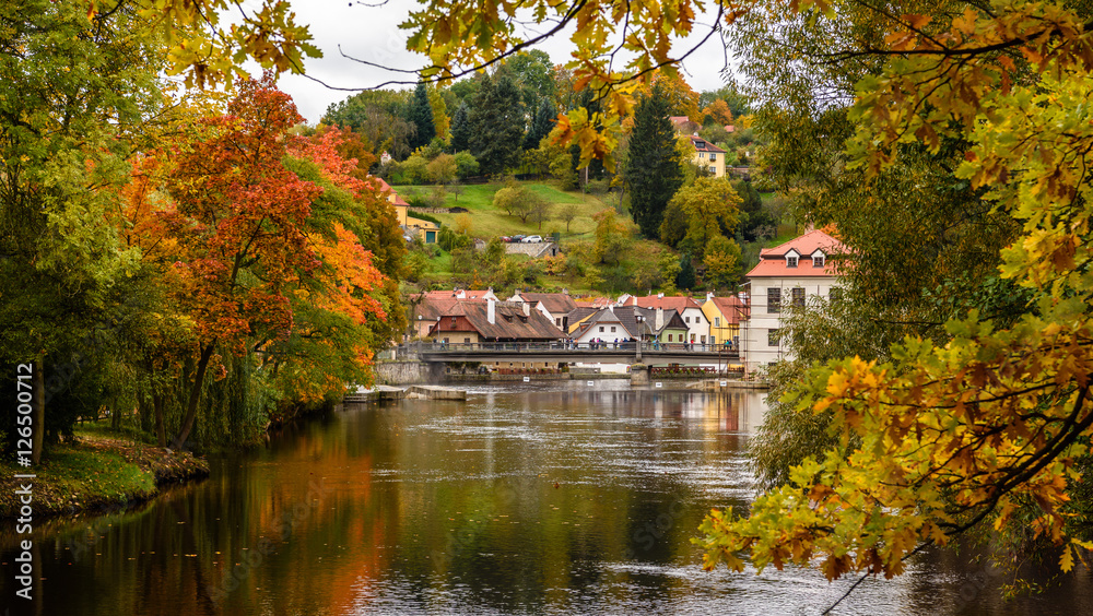 Autumn park in Czesky Krumlov, Czech republic Europe