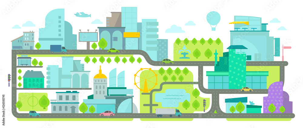 Urban Environment. Banner with houses and roads.