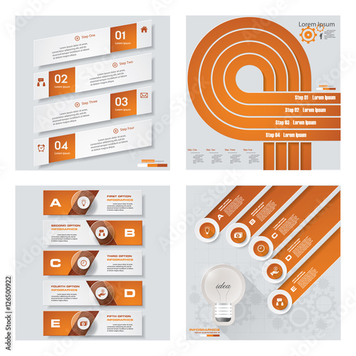 Collection of 4 orange color template/graphic or website layout. Vector Background. For your idea and presentation.