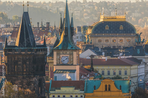 Prague roofs and towers, Prague historical architecture with the