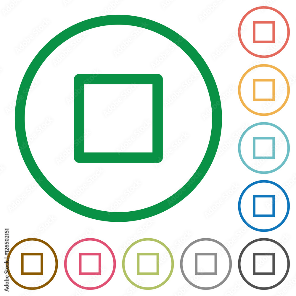 Media stop flat icons with outlines Media stop flat icons with outlines