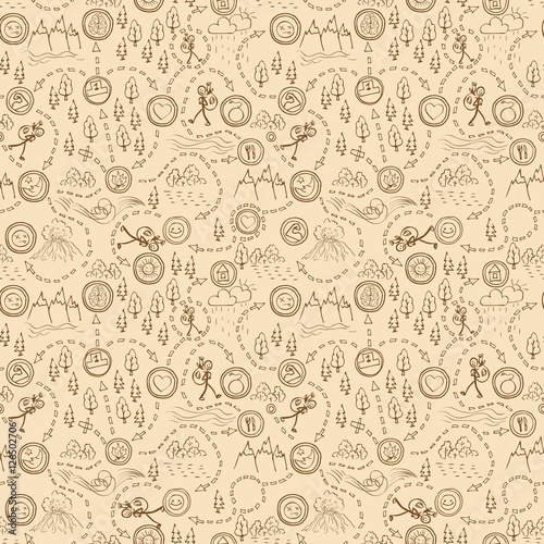travel route seamless pattern. hand drawn vector background
