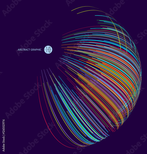 Three-dimensional sphere composed of multicolored curves, abstra