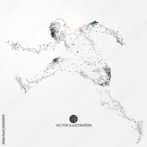 Jump man, points, lines and connected to form, vector illustration.