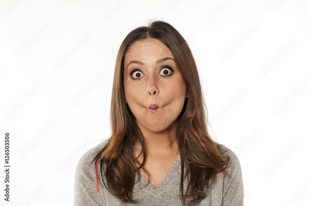 portrait of a young crazy woman with a fish face portrait of a young crazy woman with a fish face