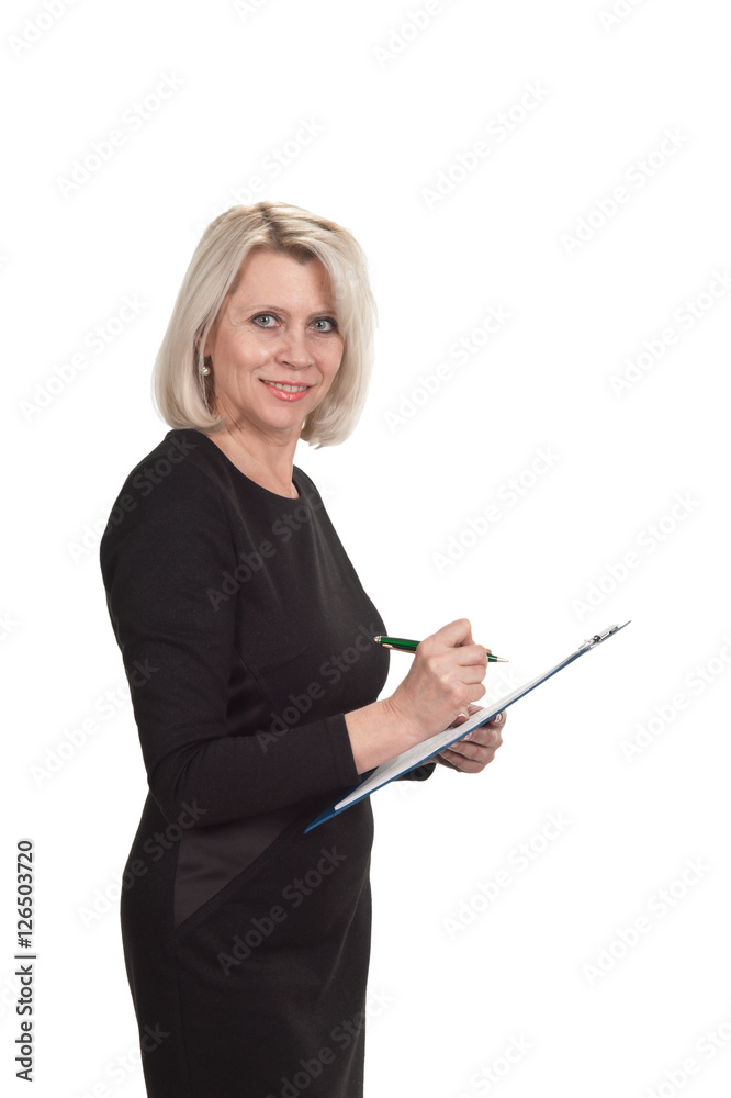 Portrait of a mature business woman with documents in hand Portrait of a mature business woman with documents in hand