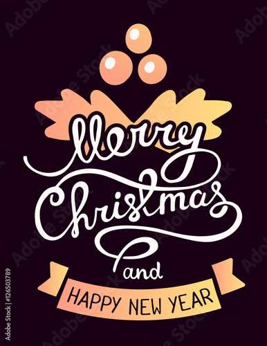 Vector illustration of golden color christmas mistletoe with han