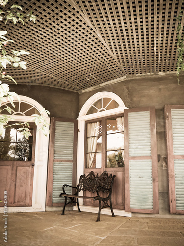Vintage chair and bulding in glover garden, Nagasaki, Japan