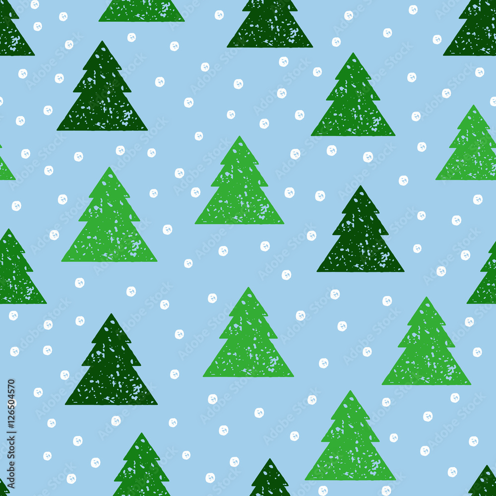 seamless background with prints of trees, snow