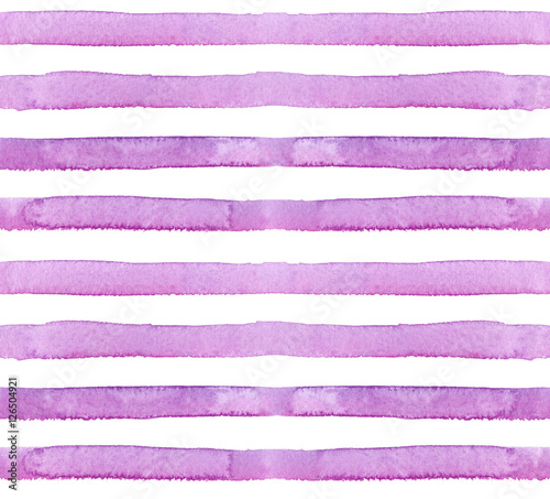 Seamless pattern with purple horizontal stripes painted in watercolor on white isolated background photo