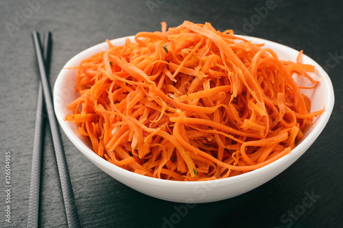 Asian (korean) carrot salad with spices and garlic. 
