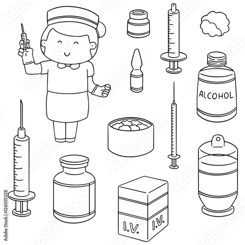 vector set of nurse and injection medicine