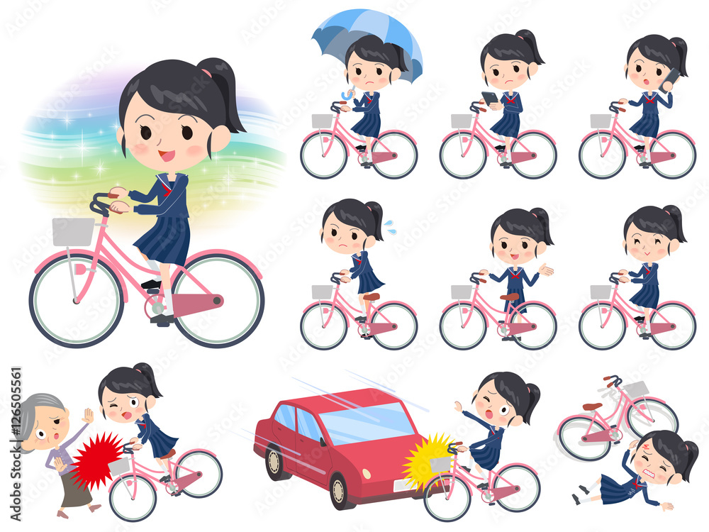 school girl Sailor suit ride on city bicycle school girl Sailor suit ride on city bicycle
