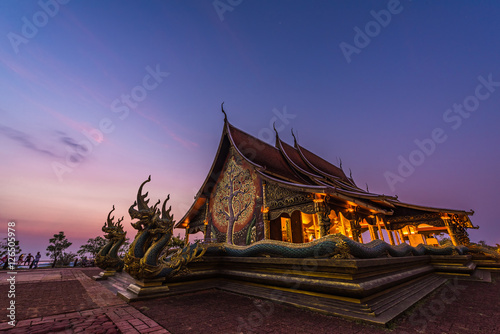 Evening scene at Sirindhorn Wararam or Phu Prao Temple (Wat Phu Prao) Public place