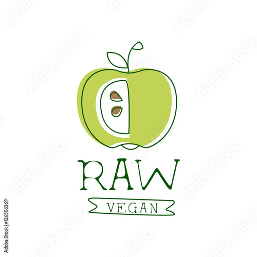 Fresh Vegan Food Promotional Sign With Green Apple For Vegetarian, Vegan And Raw Food Diet Menu