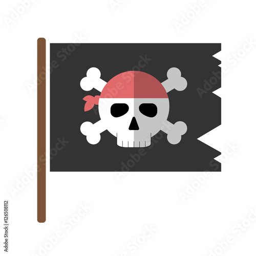 Jolly roger flat icon isolated vector illustration. Cartoon pirate symbol in material flat style design.