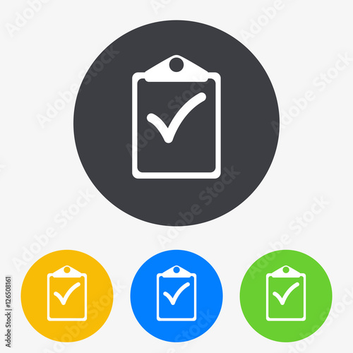 Icono plano clipboard con validacion en circulo varios colores
