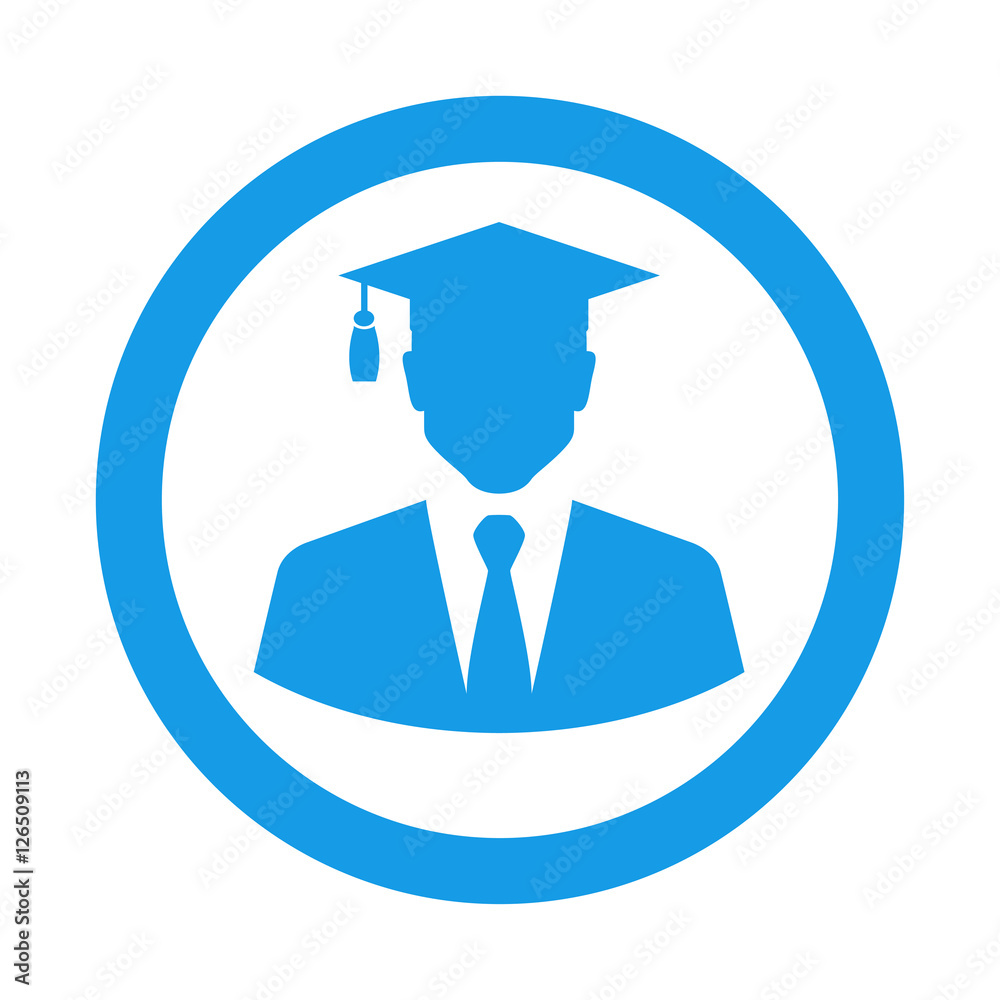 Icono plano silueta profesor universidad en circulo color azul