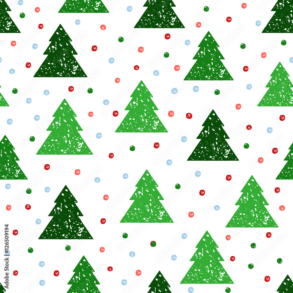 Obraz premium Christmas seamless background with prints of trees, confetti