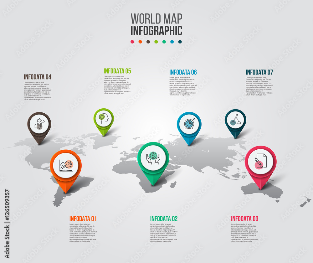 Vector world map with pointer marks. Stock Vector | Adobe Stock