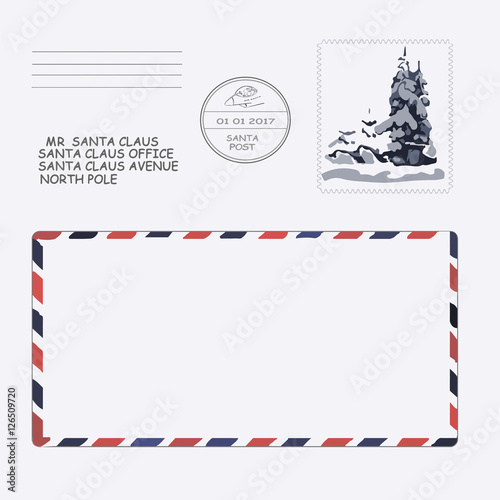 christmas, new year. letter to Santa Claus. template, envelope, stamp. vector