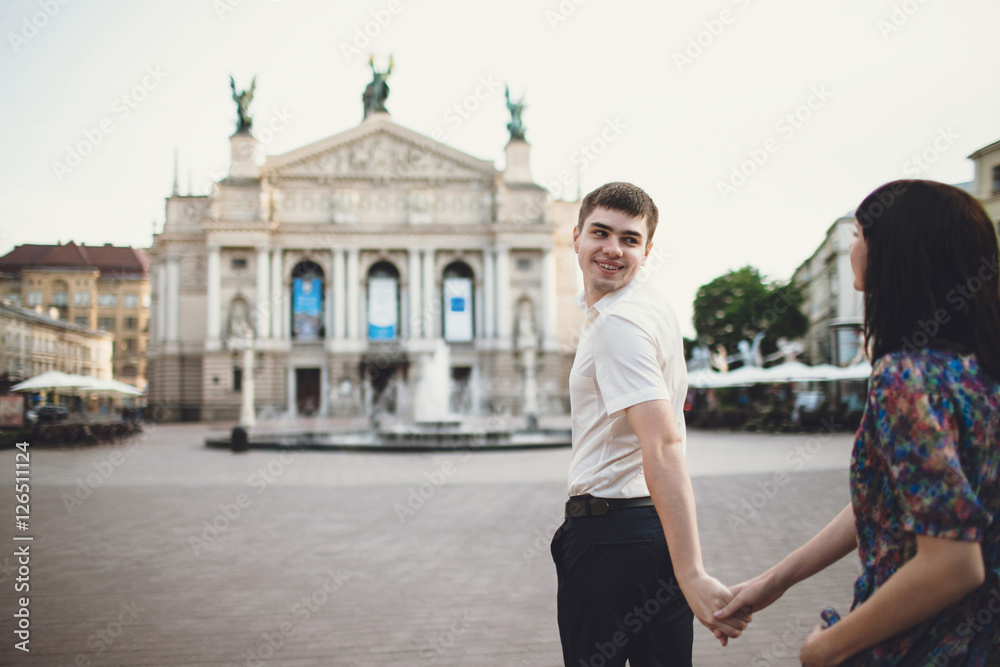 Girl is walking after her boyfriend