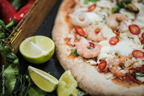 making healthy seafood pizza