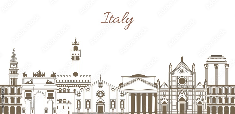 vector template with famous landmarks of Italy