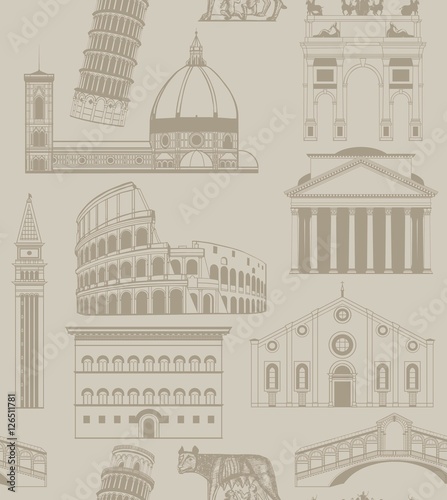 vector background with famous Italian landmarks