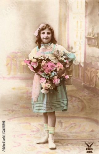 French antique vintage postcard little girl.
