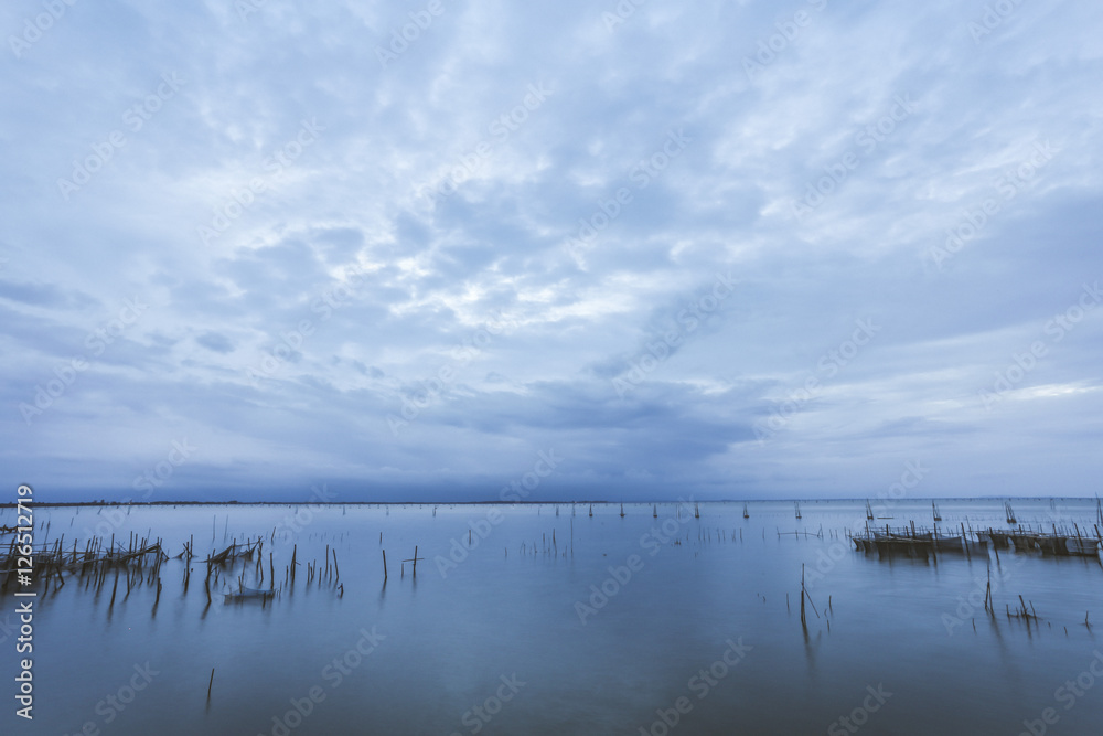 blue lake with cloudy sky, nature series