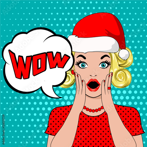wow bubble woman in christmas hat