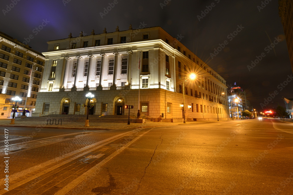 The The Hipolito F. Garcia Federal Building and United States Courthouse  in San Antonio just before morning.